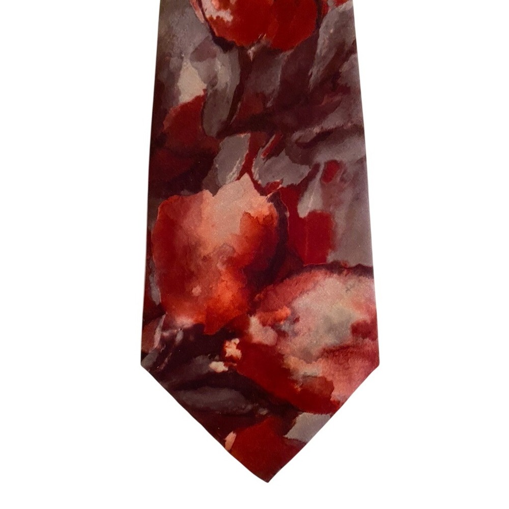 Surrey Mens Necktie Red Burgundy Abstract Floral Microfiber Art Silk Look Tie